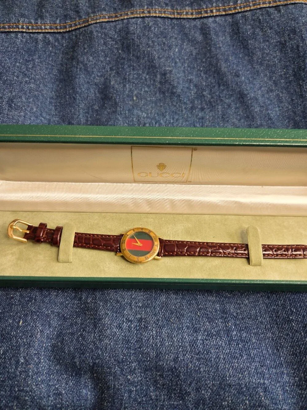 Vintage - Gucci 3000.2.L Gold Plate Sherry Line Watch Gold Red Green 33mm w/ Box